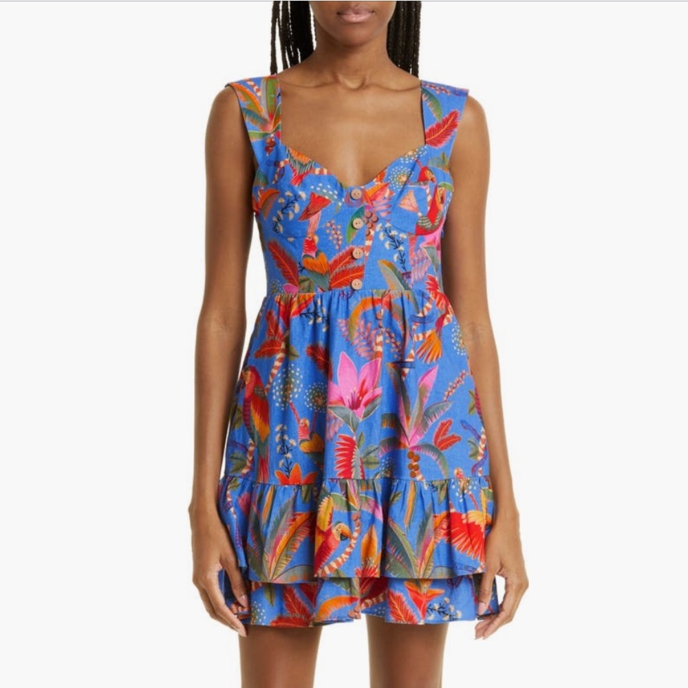 FARM RIO Macaw Party Tiered Linen Dress - Picture 2 of 7